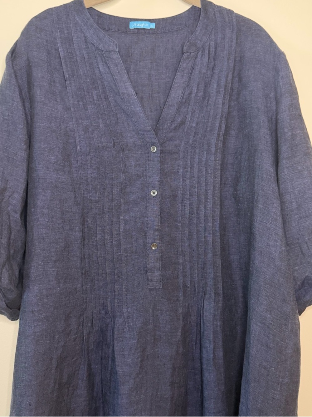 J. McLaughlin Navy Linen Pintuck Shirt Dress